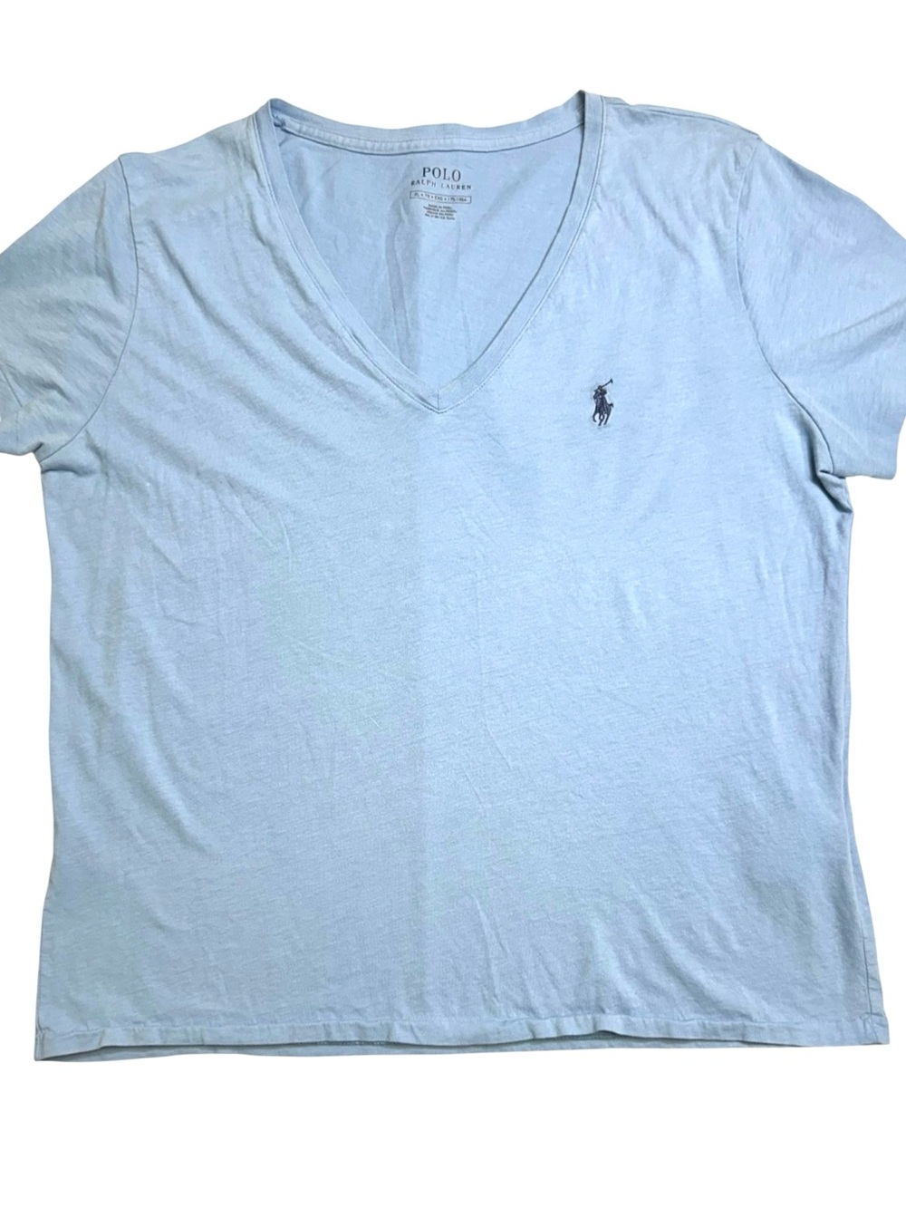 Polo Ralph Lauren Womens XL V Neck T Shirt Light Blue Pony Logo Cotton